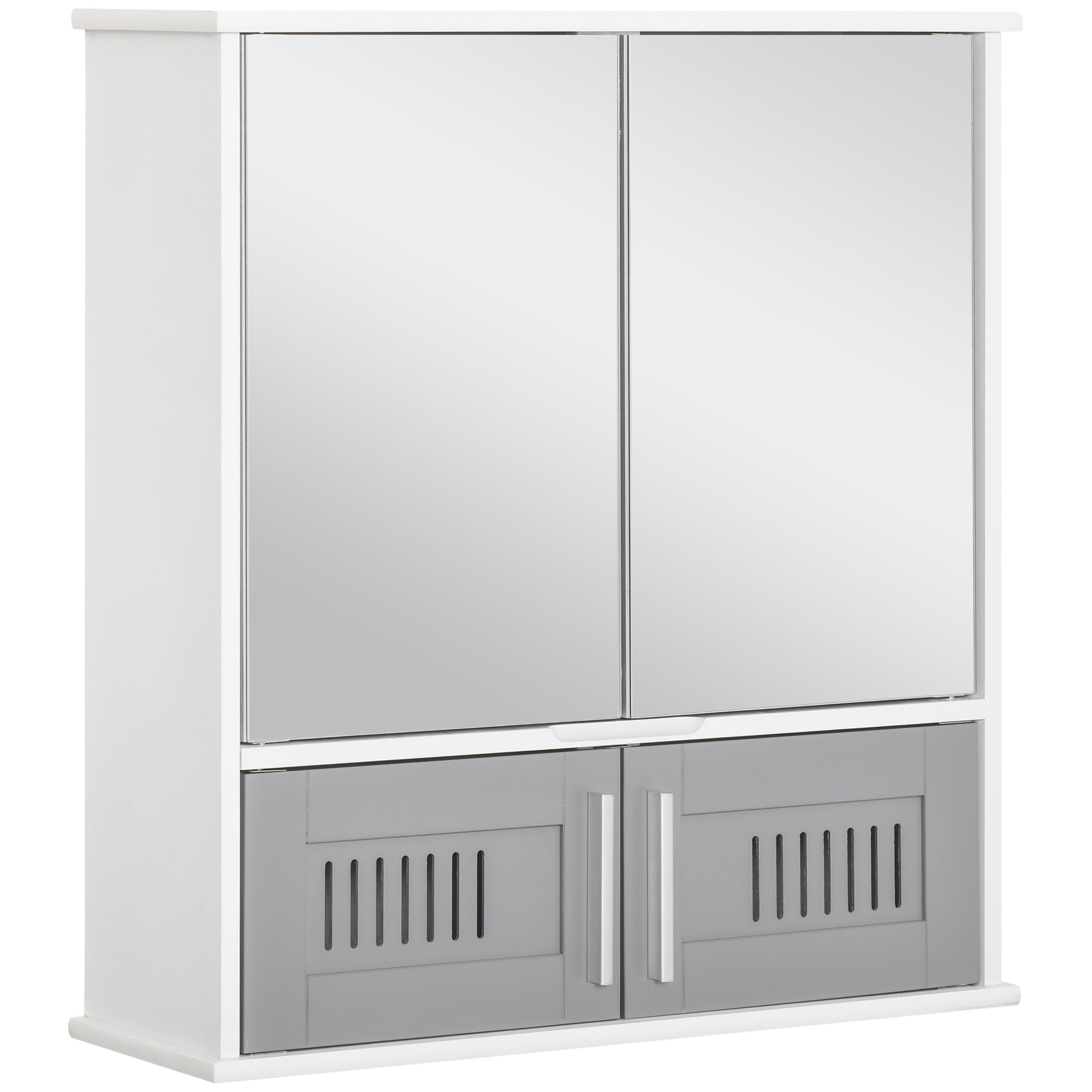 kleankin Bathroom Mirror Cabinet, Wall Mounted Storage Cupboard with Double Doors and Adjustable Shelf, Bathroom Organizer, Grey 