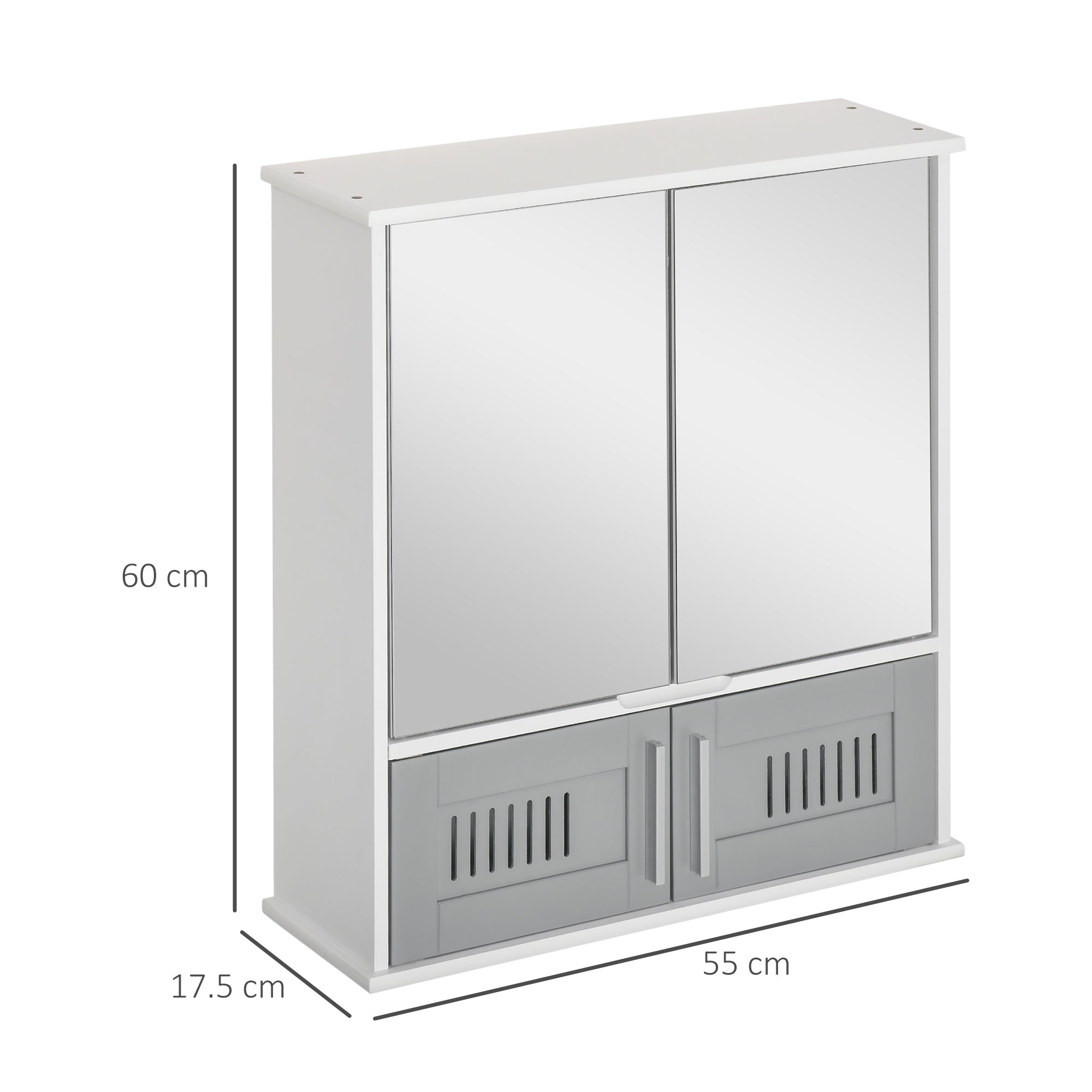 kleankin Bathroom Mirror Cabinet, Wall Mounted Storage Cupboard with Double Doors and Adjustable Shelf, Bathroom Organizer, Grey 