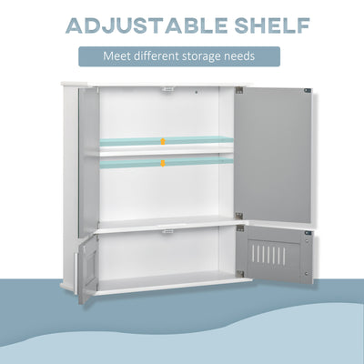 kleankin Bathroom Mirror Cabinet, Wall Mounted Storage Cupboard with Double Doors and Adjustable Shelf, Bathroom Organizer, Grey 