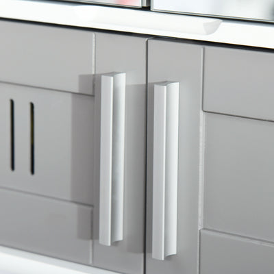 kleankin Bathroom Mirror Cabinet, Wall Mounted Storage Cupboard with Double Doors and Adjustable Shelf, Bathroom Organizer, Grey 