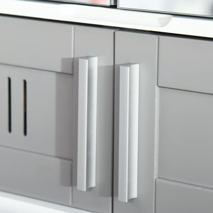 kleankin Bathroom Mirror Cabinet, Wall Mounted Storage Cupboard with Double Doors and Adjustable Shelf, Bathroom Organizer, Grey 