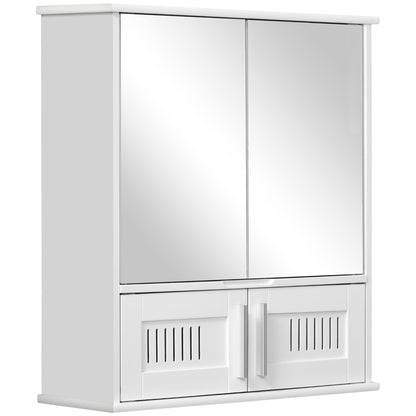 kleankin Bathroom Mirror Cabinet, Wall Mounted Storage Cupboard with Double Doors and Adjustable Shelf, Bathroom Organizer, White 