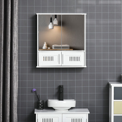 kleankin Bathroom Mirror Cabinet, Wall Mounted Storage Cupboard with Double Doors and Adjustable Shelf, Bathroom Organizer, White 
