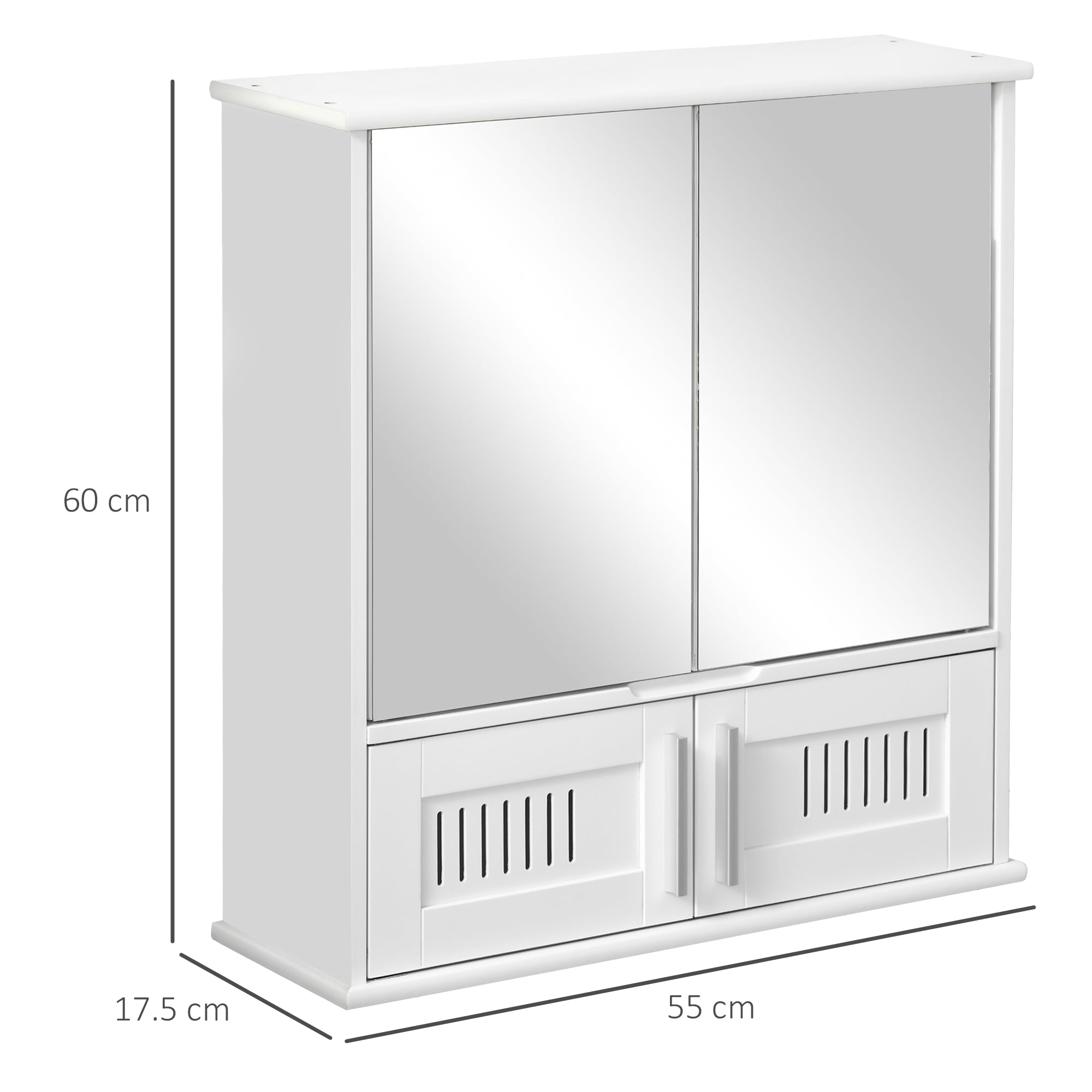 kleankin Bathroom Mirror Cabinet, Wall Mounted Storage Cupboard with Double Doors and Adjustable Shelf, Bathroom Organizer, White 