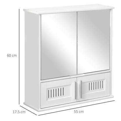kleankin Bathroom Mirror Cabinet, Wall Mounted Storage Cupboard with Double Doors and Adjustable Shelf, Bathroom Organizer, White 