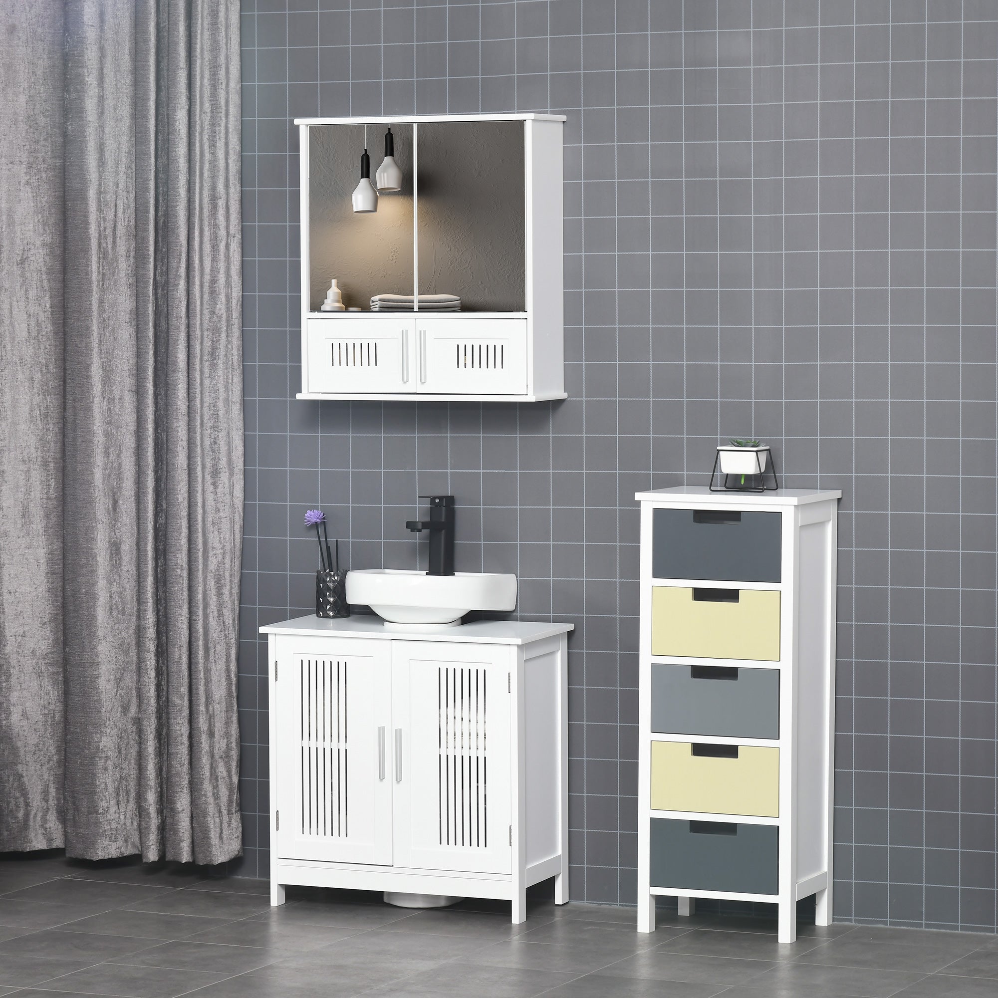 kleankin Bathroom Mirror Cabinet, Wall Mounted Storage Cupboard with Double Doors and Adjustable Shelf, Bathroom Organizer, White 