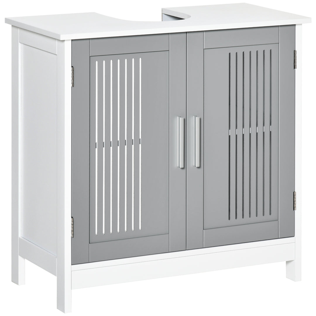 kleankin Modern Under Sink Cabinet with 2 Doors, Bathroom Vanity Unit, Pedestal Under Sink Design, Storage Cupboard with Adjustable Shelves, Grey 