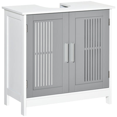 kleankin Modern Under Sink Cabinet with 2 Doors, Bathroom Vanity Unit, Pedestal Under Sink Design, Storage Cupboard with Adjustable Shelves, Grey 