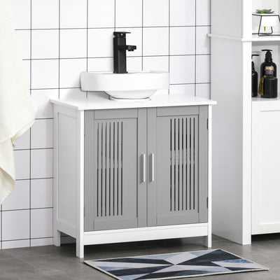 kleankin Modern Under Sink Cabinet with 2 Doors, Bathroom Vanity Unit, Pedestal Under Sink Design, Storage Cupboard with Adjustable Shelves, Grey 