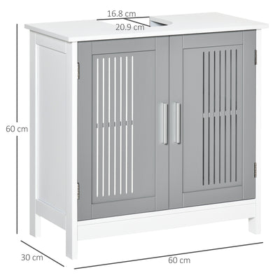 kleankin Modern Under Sink Cabinet with 2 Doors, Bathroom Vanity Unit, Pedestal Under Sink Design, Storage Cupboard with Adjustable Shelves, Grey 