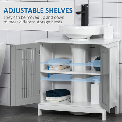 kleankin Modern Under Sink Cabinet with 2 Doors, Bathroom Vanity Unit, Pedestal Under Sink Design, Storage Cupboard with Adjustable Shelves, Grey 