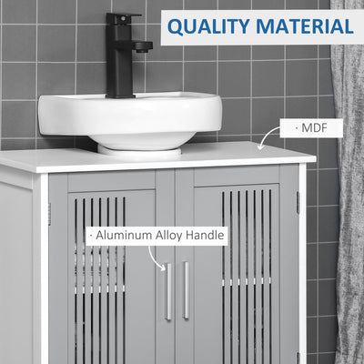 kleankin Modern Under Sink Cabinet with 2 Doors, Bathroom Vanity Unit, Pedestal Under Sink Design, Storage Cupboard with Adjustable Shelves, Grey 
