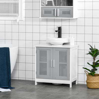 kleankin Modern Under Sink Cabinet with 2 Doors, Bathroom Vanity Unit, Pedestal Under Sink Design, Storage Cupboard with Adjustable Shelves, Grey 