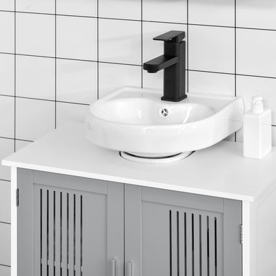 kleankin Modern Under Sink Cabinet with 2 Doors, Bathroom Vanity Unit, Pedestal Under Sink Design, Storage Cupboard with Adjustable Shelves, Grey 