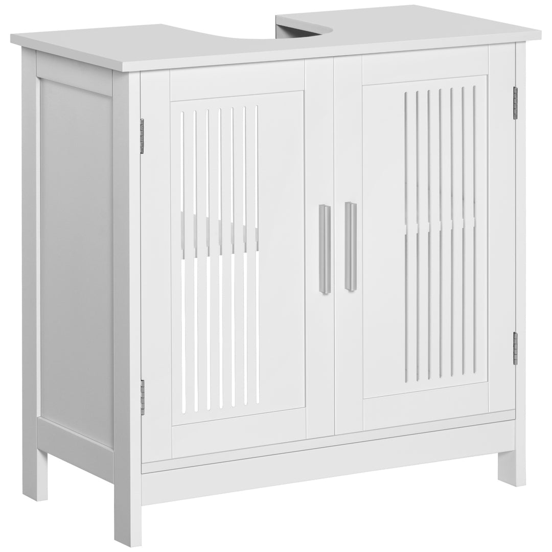 kleankin Modern Under Sink Cabinet with 2 Doors, Bathroom Vanity Unit, Pedestal Under Sink Design, Storage Cupboard with Adjustable Shelves, White 
