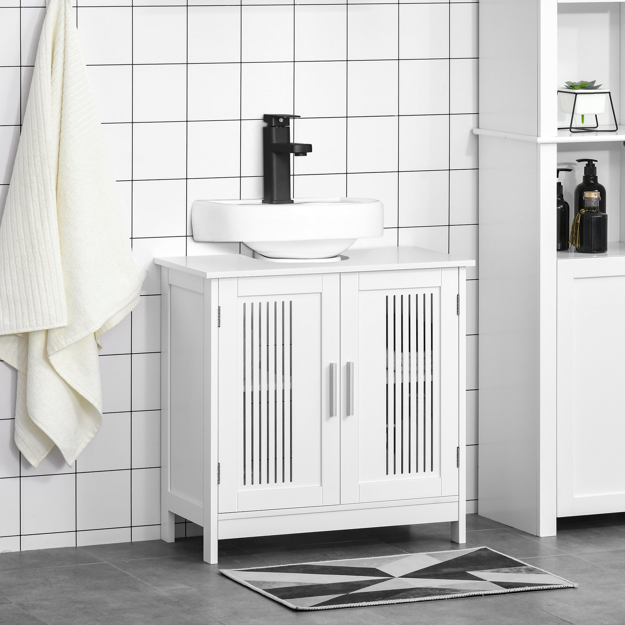 kleankin Modern Under Sink Cabinet with 2 Doors, Bathroom Vanity Unit, Pedestal Under Sink Design, Storage Cupboard with Adjustable Shelves, White 