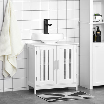 kleankin Modern Under Sink Cabinet with 2 Doors, Bathroom Vanity Unit, Pedestal Under Sink Design, Storage Cupboard with Adjustable Shelves, White 
