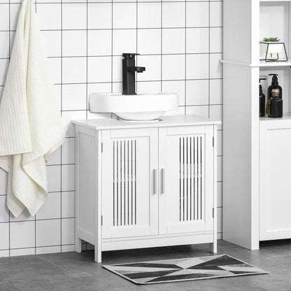 kleankin Modern Under Sink Cabinet with 2 Doors, Bathroom Vanity Unit, Pedestal Under Sink Design, Storage Cupboard with Adjustable Shelves, White 