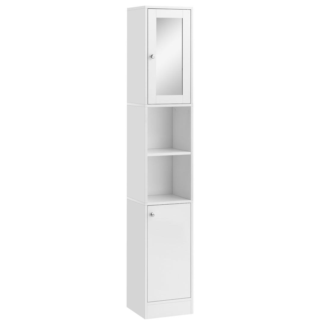 kleankin Tall Bathroom Storage Cabinet with Mirror, Freestanding Floor Cabinet Tallboy Unit with Adjustable Shelves, White 