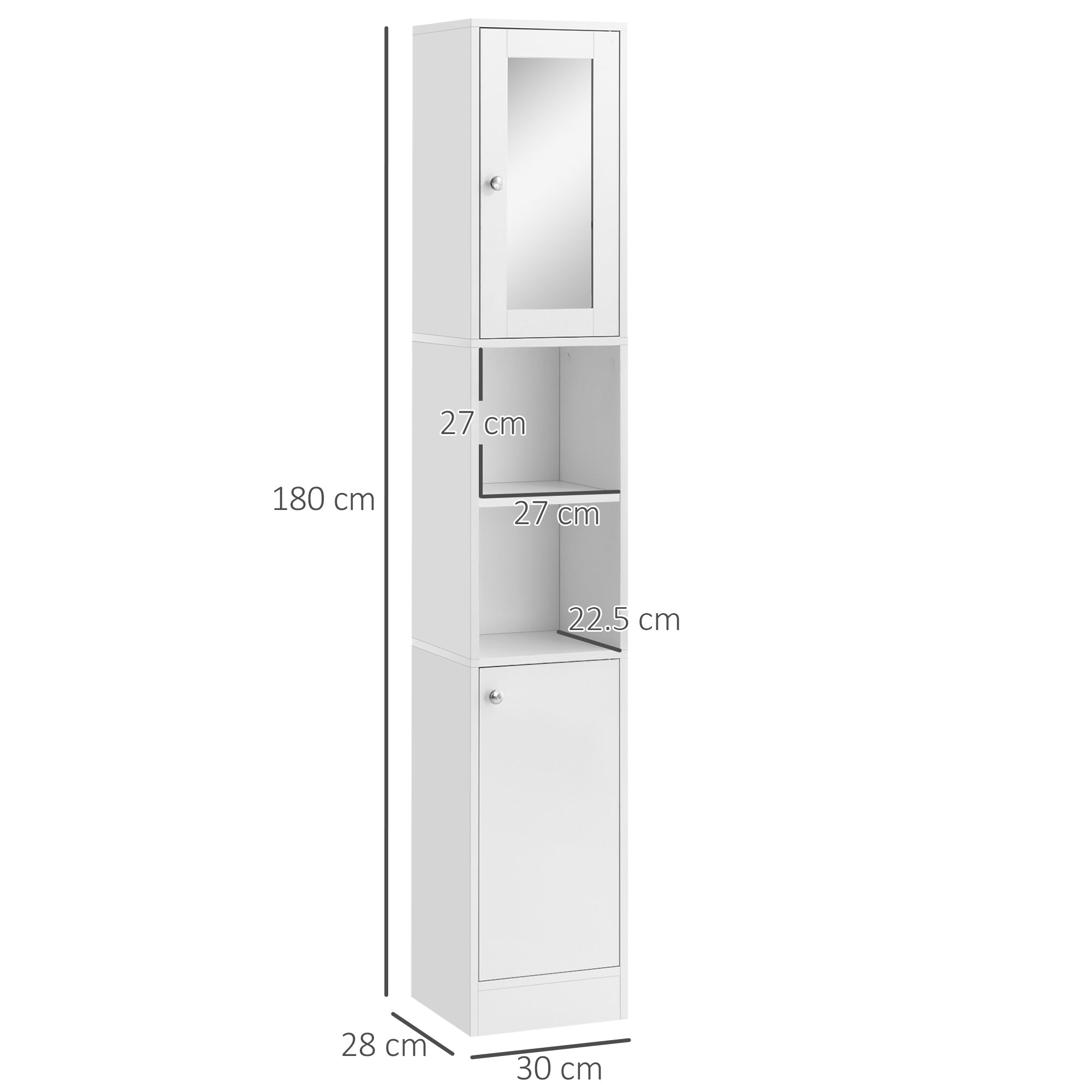 kleankin Tall Bathroom Storage Cabinet with Mirror, Freestanding Floor Cabinet Tallboy Unit with Adjustable Shelves, White 
