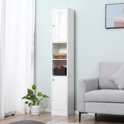 kleankin Tall Bathroom Storage Cabinet with Mirror, Freestanding Floor Cabinet Tallboy Unit with Adjustable Shelves, White 