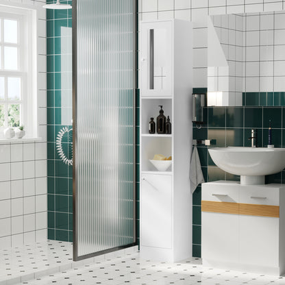 kleankin Tall Bathroom Storage Cabinet with Mirror, Freestanding Floor Cabinet Tallboy Unit with Adjustable Shelves, White 