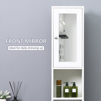 kleankin Tall Bathroom Storage Cabinet with Mirror, Freestanding Floor Cabinet Tallboy Unit with Adjustable Shelves, White 