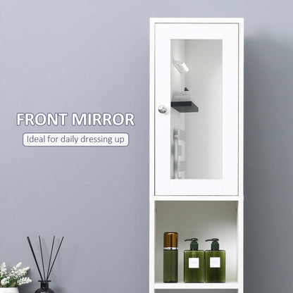 kleankin Tall Bathroom Storage Cabinet with Mirror, Freestanding Floor Cabinet Tallboy Unit with Adjustable Shelves, White 