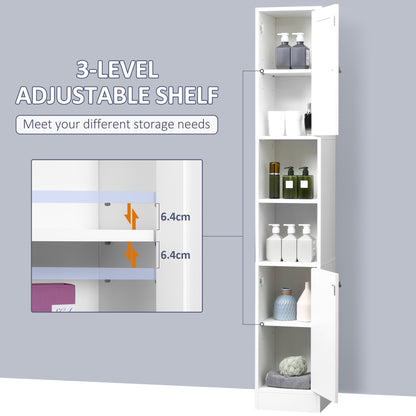 kleankin Tall Bathroom Storage Cabinet with Mirror, Freestanding Floor Cabinet Tallboy Unit with Adjustable Shelves, White 
