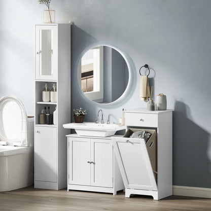 kleankin Tall Bathroom Storage Cabinet with Mirror, Freestanding Floor Cabinet Tallboy Unit with Adjustable Shelves, White 