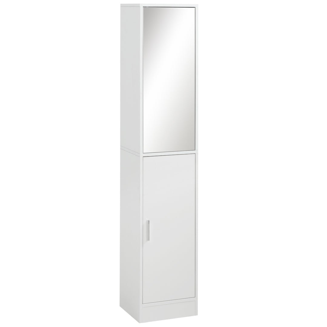 kleankin Tall Mirrored Bathroom Cabinet, Bathroom Storage Cupboard, Floor Standing Tallboy Unit with Adjustable Shelf, White 