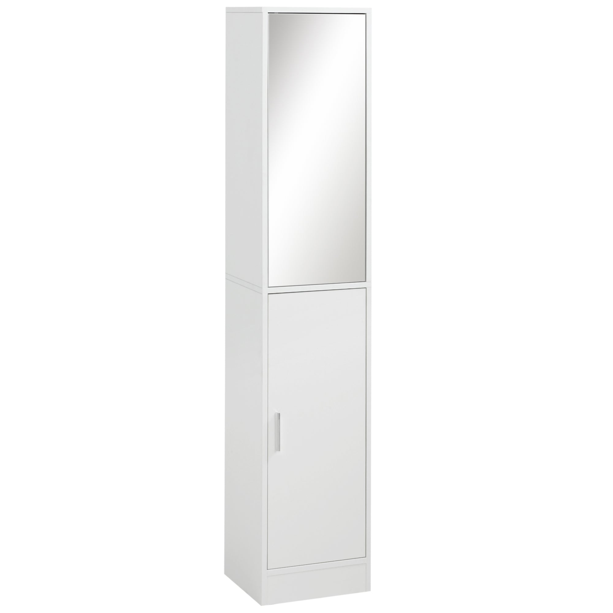 kleankin Tall Mirrored Bathroom Cabinet, Bathroom Storage Cupboard, Floor Standing Tallboy Unit with Adjustable Shelf, White 