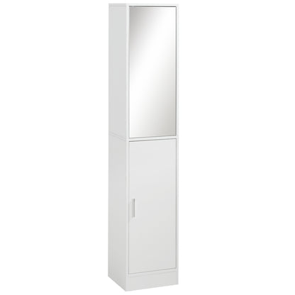 kleankin Tall Mirrored Bathroom Cabinet, Bathroom Storage Cupboard, Floor Standing Tallboy Unit with Adjustable Shelf, White 