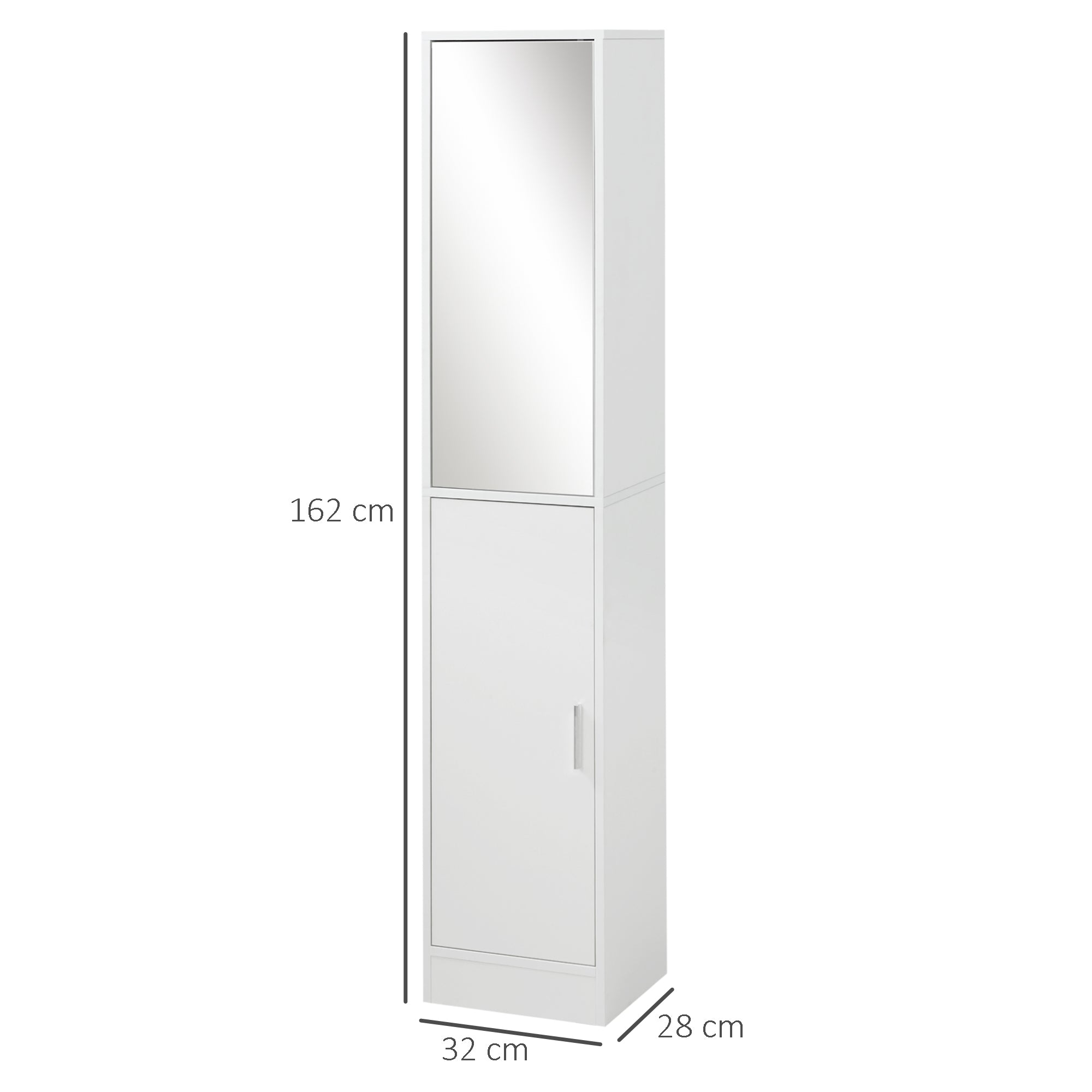 kleankin Tall Mirrored Bathroom Cabinet, Bathroom Storage Cupboard, Floor Standing Tallboy Unit with Adjustable Shelf, White 