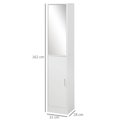 kleankin Tall Mirrored Bathroom Cabinet, Bathroom Storage Cupboard, Floor Standing Tallboy Unit with Adjustable Shelf, White 