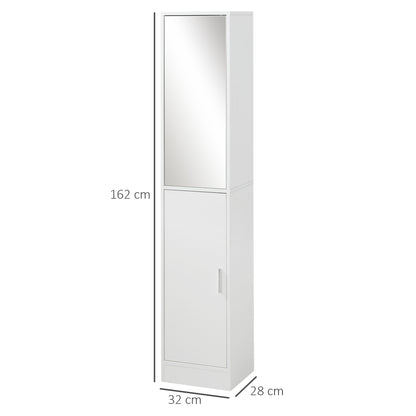 kleankin Tall Mirrored Bathroom Cabinet, Bathroom Storage Cupboard, Floor Standing Tallboy Unit with Adjustable Shelf, White 