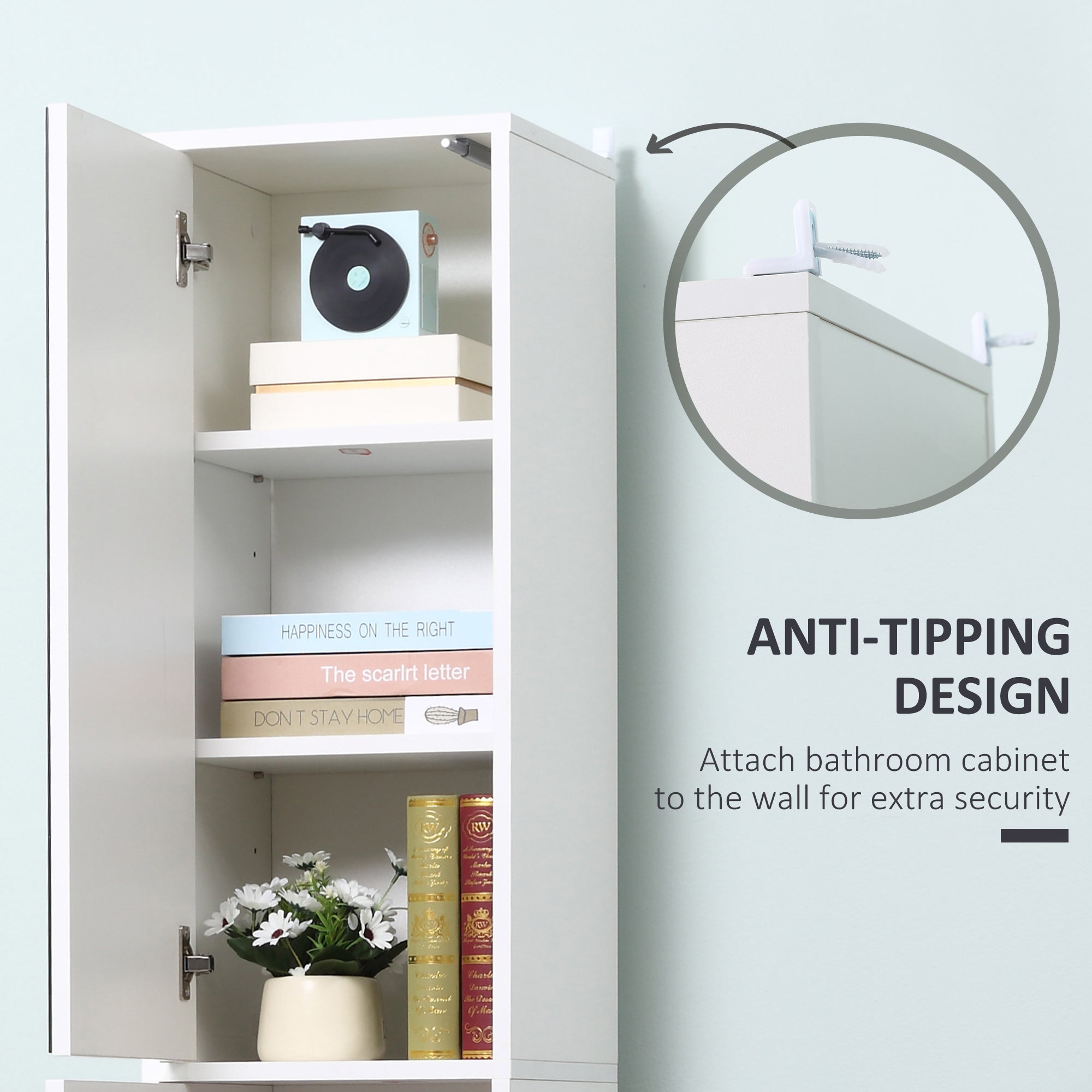 kleankin Tall Mirrored Bathroom Cabinet, Bathroom Storage Cupboard, Floor Standing Tallboy Unit with Adjustable Shelf, White 