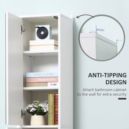 kleankin Tall Mirrored Bathroom Cabinet, Bathroom Storage Cupboard, Floor Standing Tallboy Unit with Adjustable Shelf, White 
