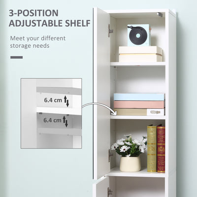 kleankin Tall Mirrored Bathroom Cabinet, Bathroom Storage Cupboard, Floor Standing Tallboy Unit with Adjustable Shelf, White 
