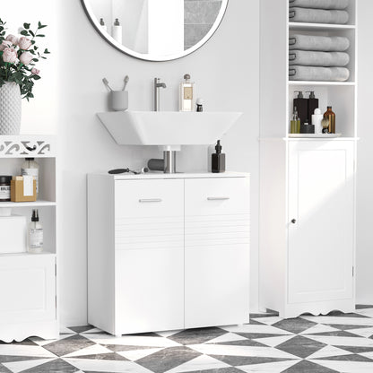 kleankin Under Sink Cabinet, Bathroom Vanity Unit, Pedestal Under Sink Design, Storage Cupboard with Adjustable Shelf, High Gloss, White 