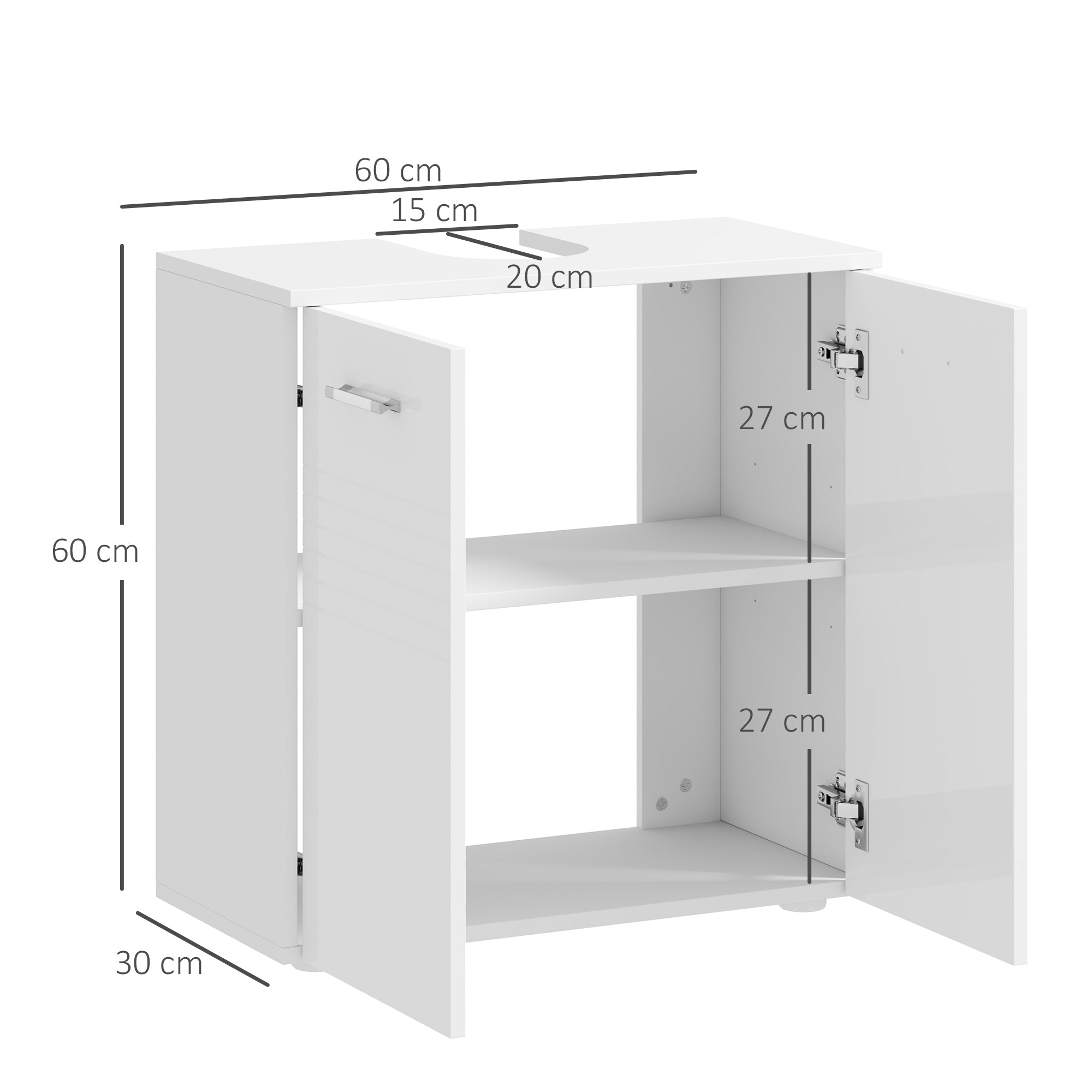 kleankin Under Sink Cabinet, Bathroom Vanity Unit, Pedestal Under Sink Design, Storage Cupboard with Adjustable Shelf, High Gloss, White 