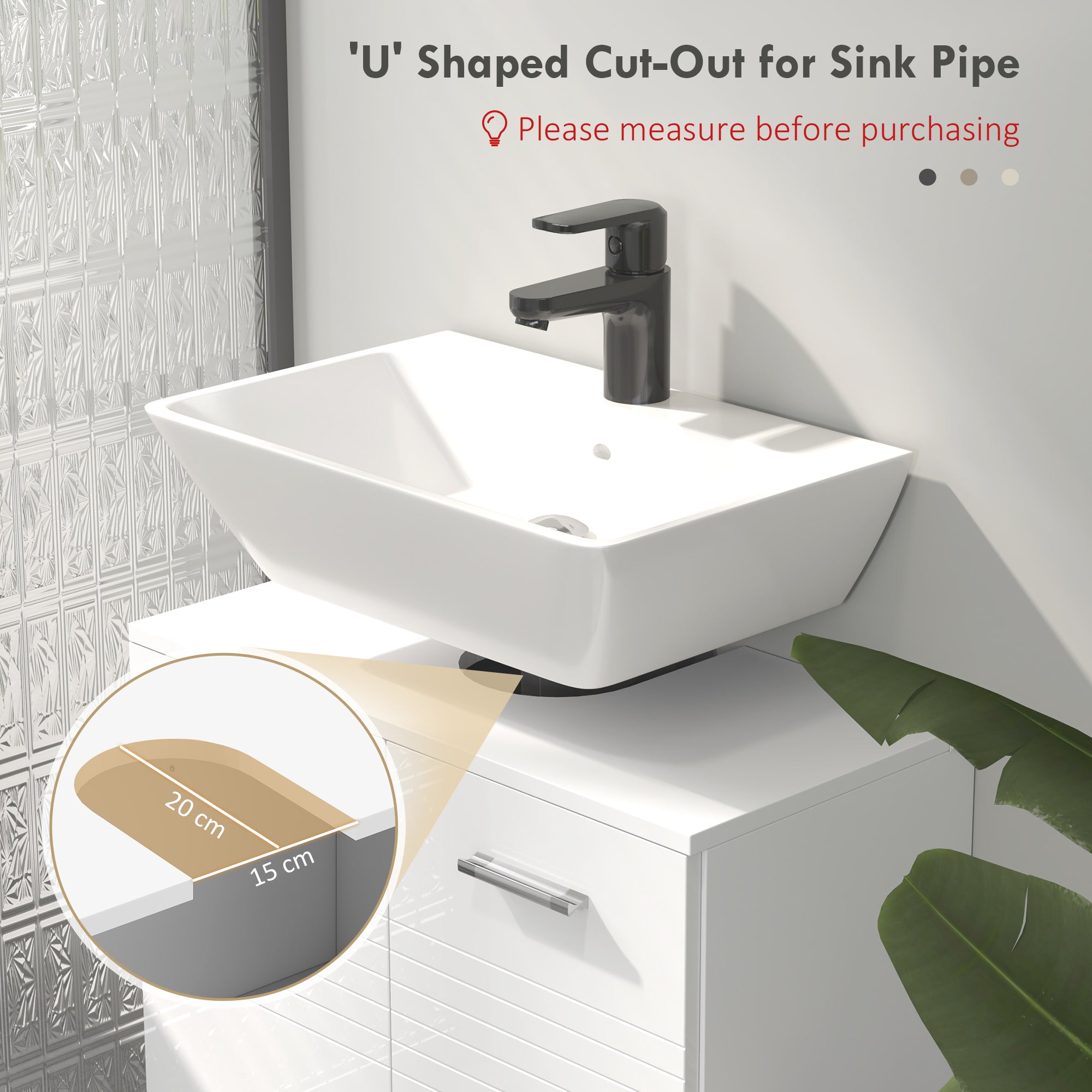 kleankin Under Sink Cabinet, Bathroom Vanity Unit, Pedestal Under Sink Design, Storage Cupboard with Adjustable Shelf, High Gloss, White 