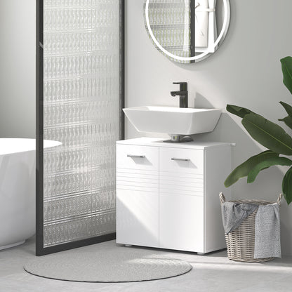 kleankin Under Sink Cabinet, Bathroom Vanity Unit, Pedestal Under Sink Design, Storage Cupboard with Adjustable Shelf, High Gloss, White 