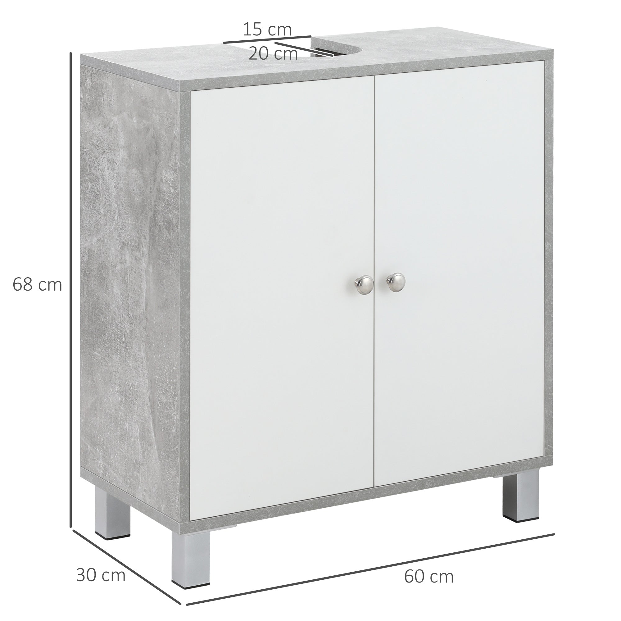 kleankin Under Sink Cabinet, Bathroom Vanity Unit, Pedestal Under Sink Design, Storage Cupboard with Adjustable Shelves, White and Grey 