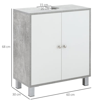 kleankin Under Sink Cabinet, Bathroom Vanity Unit, Pedestal Under Sink Design, Storage Cupboard with Adjustable Shelves, White and Grey 
