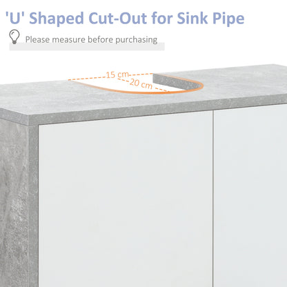 kleankin Under Sink Cabinet, Bathroom Vanity Unit, Pedestal Under Sink Design, Storage Cupboard with Adjustable Shelves, White and Grey 