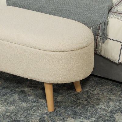 HOMCOM Teddy Fleece Storage Ottoman - Cream White 