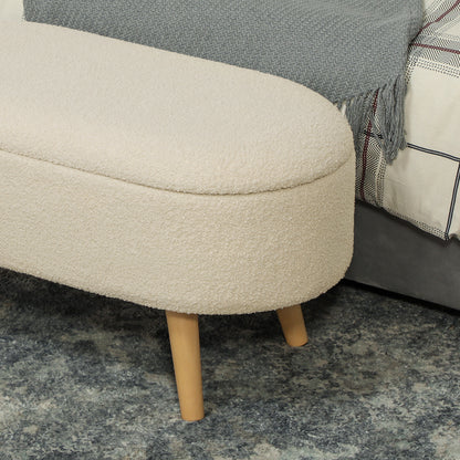 HOMCOM Teddy Fleece Storage Ottoman - Cream White 
