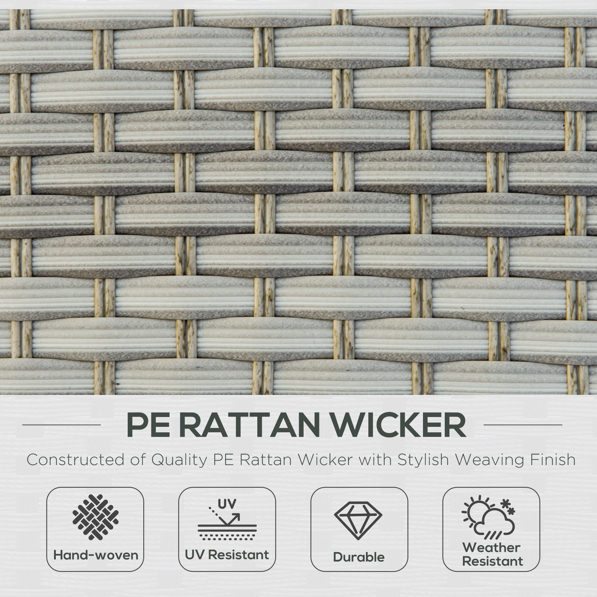 Outsunny 5-Seater Patio PE Rattan Corner Sofa Set, Outdoor Wicker Sectional Conversation Aluminum Frame Furniture Set w/ Padded Cushion, Tea Table with Ice Bucket, Light Grey