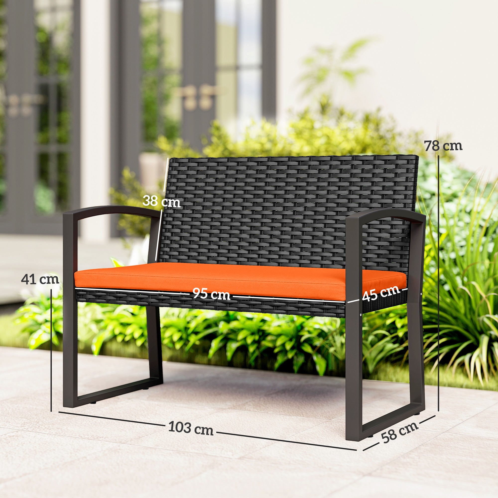 Outsunny Two-Seater Rattan Garden Bench - Orange 